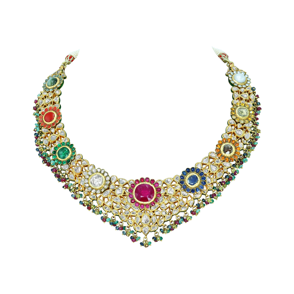 Navratan Polki Necklace with Intricate Traditional Look